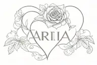 the name Aria with a heart shape tattoo design idea