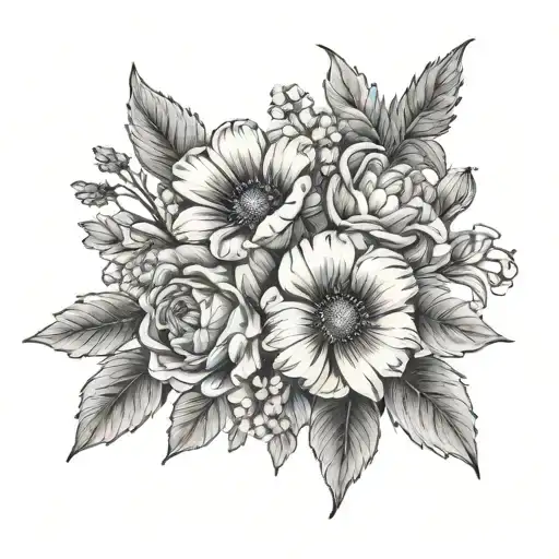 birth flower bouquet September, August, March, April, November, December  tattoo design idea