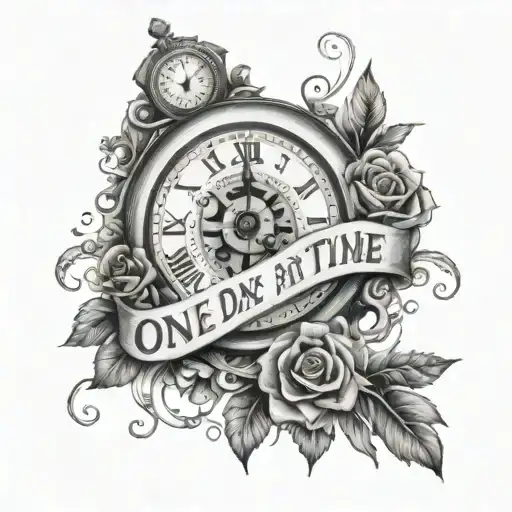 a clock surrounded with the words "one day at a time" tattoo design idea