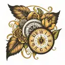 the words "one day at a time" on a clock surrounded tattoo design idea
