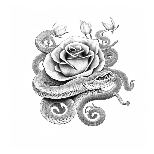 A snake shedding its skin with blooming flowers growing from it tattoo design idea