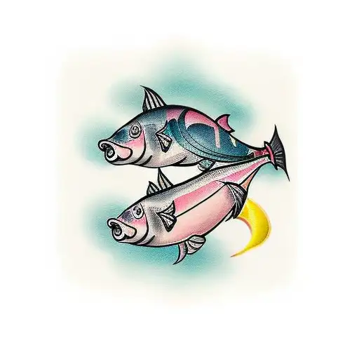 half fish, half pig tattoo design idea