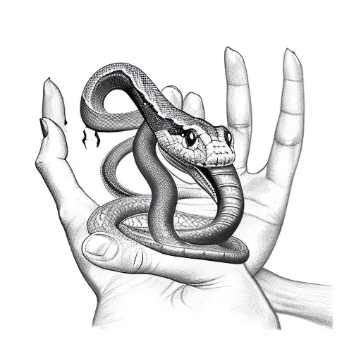 snake biting human hand drawing blood  tattoo design idea