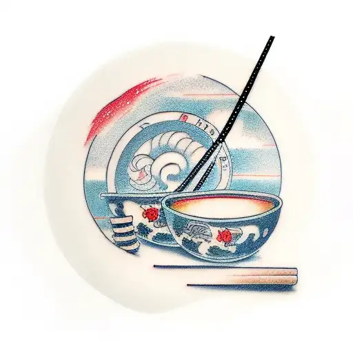 big bowl of noodle soup with chopsticks tattoo design idea