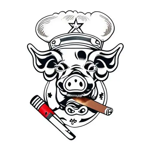 dead pig head with cigar in mouth  tattoo design idea