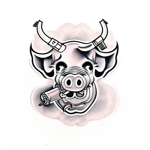 dead pig head with cigar in mouth  tattoo design idea