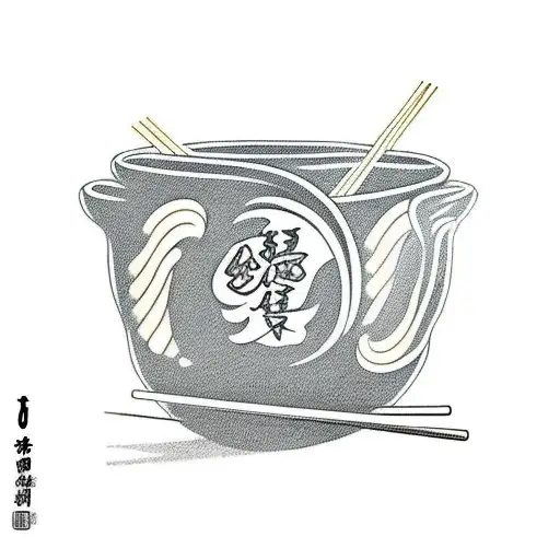 big bowl of noodle soup with chopsticks tattoo design idea