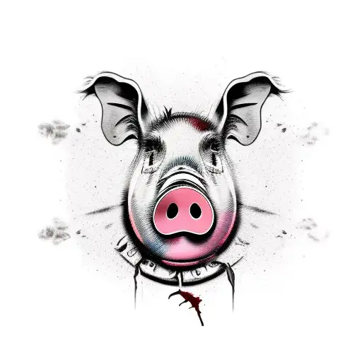 dead pig with chefs knife in head tattoo design idea