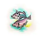 half fish, half pig tattoo design idea