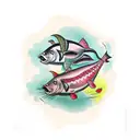 half fish, half pig tattoo design idea