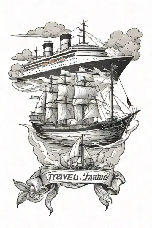 travel, family adventures, cruise ship sailing tattoo design idea