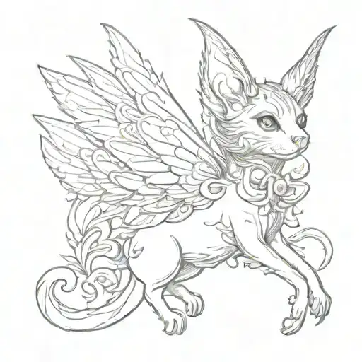 a fairy cat with wings flying tattoo design idea