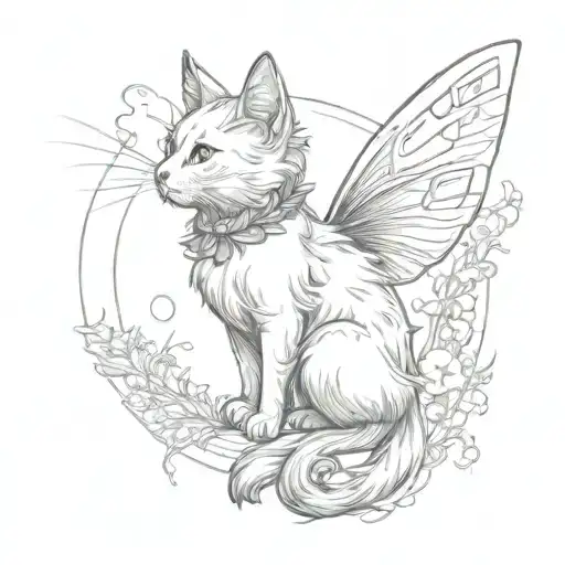 a fairy cat that's flying towards the sun tattoo design idea