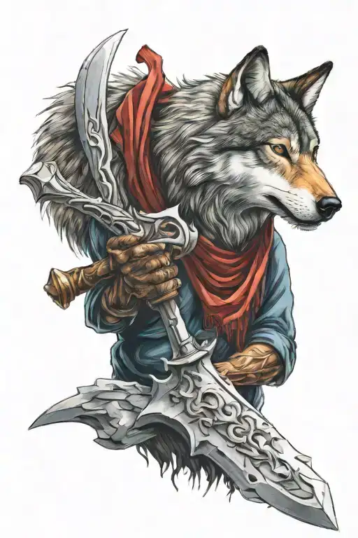 wolf holding Excalibur tattoo design idea