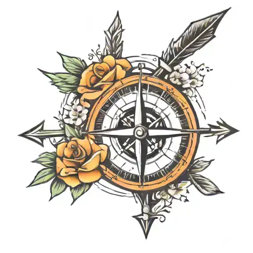 arrow piercing a compass rose tattoo design idea