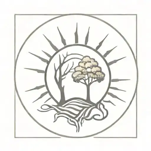 sun and tree in the circle inside tattoo design idea