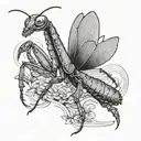 praying mantis eating tattoo design idea