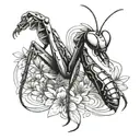 praying mantis eating tattoo design idea