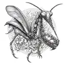 praying mantis eating tattoo design idea