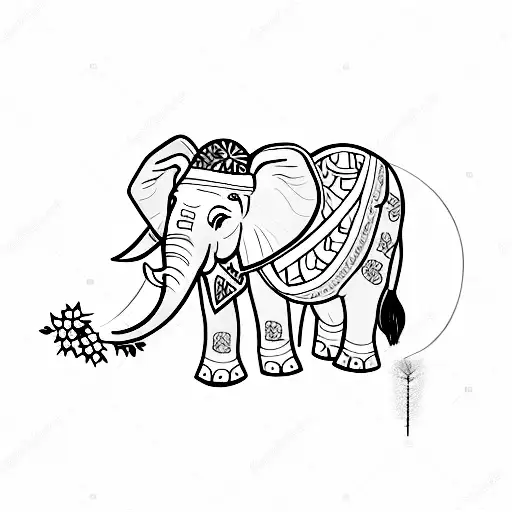 elephant with hawthorn, violet and  cosmos, daisy ,  tattoo design idea