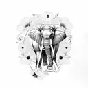 elephant with hawthorn, violet and  cosmos, daisy ,  tattoo design idea