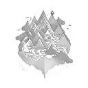 An otherworldly cityscape with floating islands, cascading waterfalls, and magical creatures tattoo design idea