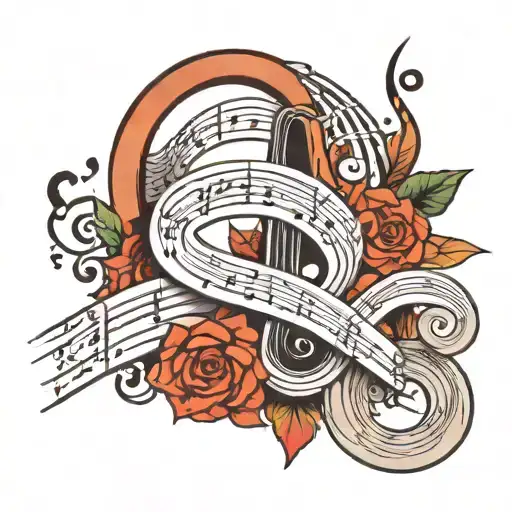 music notes on a staff mixed into a Japanese style arm band tattoo design idea