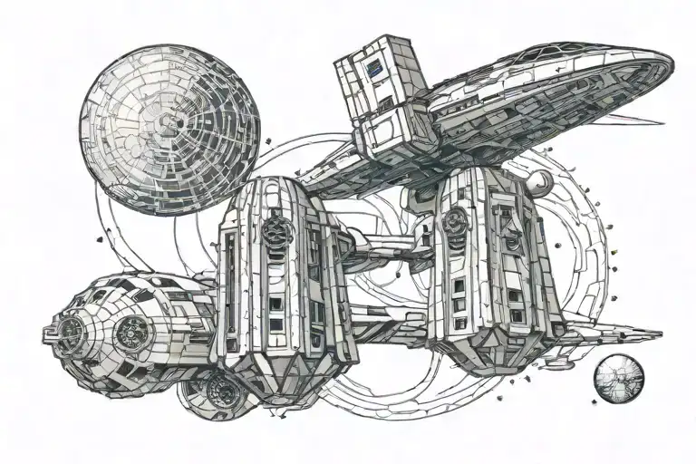 USS enterprise chasing millennium Falcon chasing Tardis  tattoo design idea