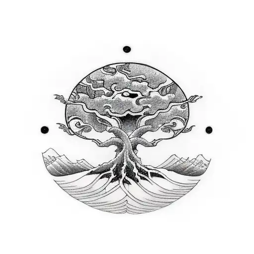 Japanese "Tree Of Life" Tattoo Idea BlackInk AI