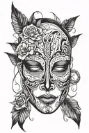 broken mask with tears, for mental health struggles, but now after a long way my mental is stronger  tattoo design idea