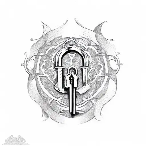 A sketch-style tattoo of a key and lock, with the number 3 hidden within the intricate details tattoo design idea