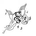 learning to fly all because of you with dove and Music notes  tattoo design idea