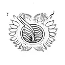 learning to fly all because of you with dove and Music notes  tattoo design idea