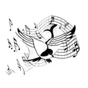 learning to fly all because of you with dove and Music notes  tattoo design idea