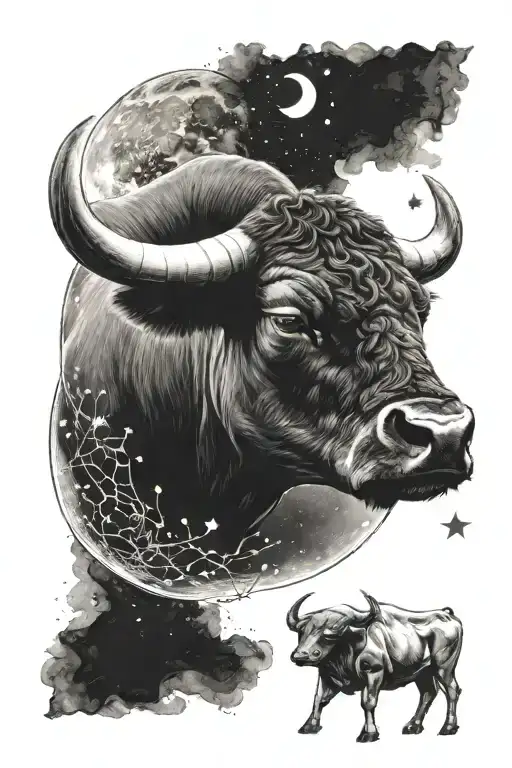 Taurus Bull and constellation intertwined with moon and earth tattoo design idea