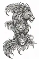 phoenix and lion head with deep eyes tattoo design idea