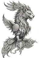 phoenix and lion head with deep eyes tattoo design idea