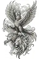 a phoenix rising and lion tattoo design idea