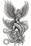 a phoenix rising and lion tattoo design idea