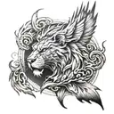 phoenix and lion head emerging tattoo design idea