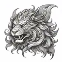 phoenix and lion head emerging tattoo design idea