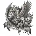 phoenix and lion head emerging tattoo design idea