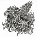 phoenix and lion head emerging tattoo design idea
