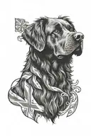 Newfoundland flag, newfoundland dog, proud, hardworking, symbols of all these things multiple things  tattoo design idea