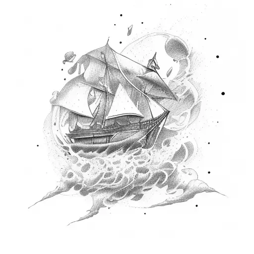 Isla con un velero delante tattoo design idea
