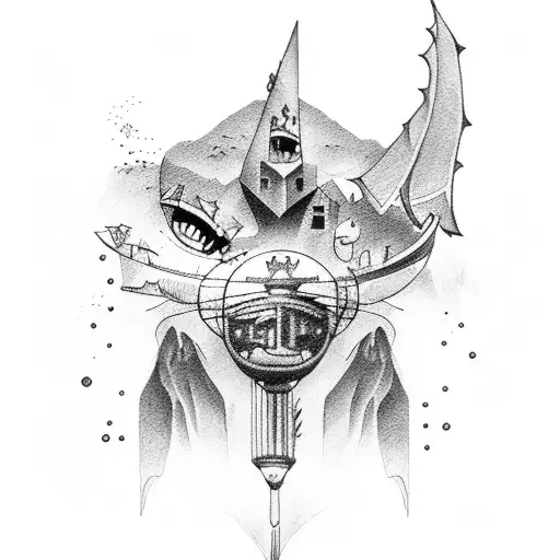 Isla de Benidorm con un velero delante tattoo design idea