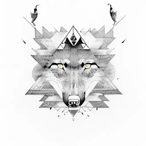 Pyramids ankh wolf staircase clouds birds tattoo design idea