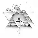 pyramids wolf staircase clouds rosary beads tattoo design idea