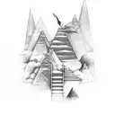 Pyramids ankh wolf staircase clouds birds tattoo design idea