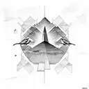 Pyramids ankh wolf staircase clouds birds tattoo design idea